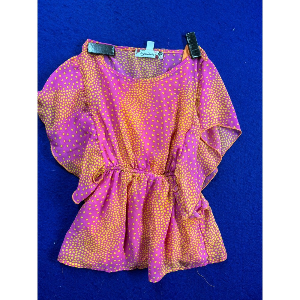 Kidcore Girls Speechless Polka Dot Peplum Top S 6/6X Pink Yellow